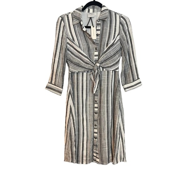 HD in Paris Anthropologie Striped Tie Front Linen Dress Women's Size 0 - Picture 4 of 12